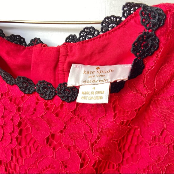 Kate Spade Red Ruffle Floral Lace Black Trim Gold Zip Up NWOT Skirt the Rules - Picture 3 of 8